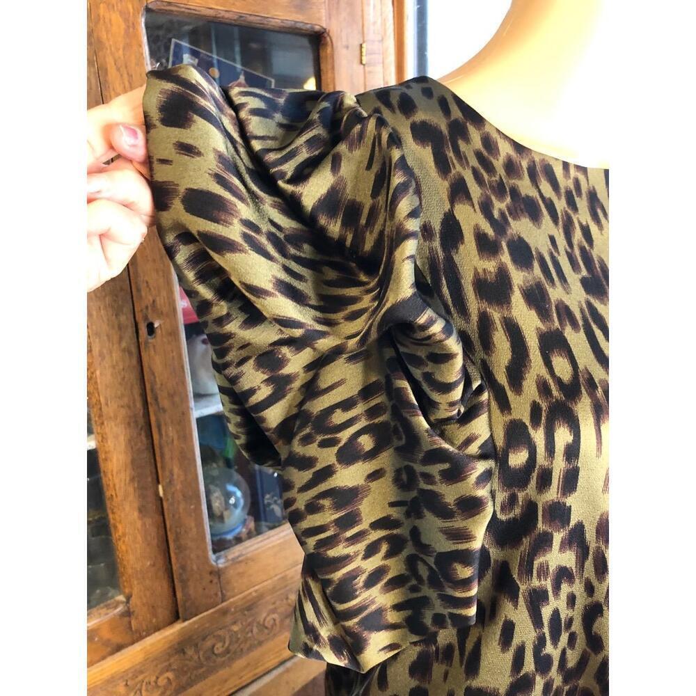 THML Leopard Print Olive Green Ruffled Sleeves Womens Shift Dress medium - Picture 5 of 8